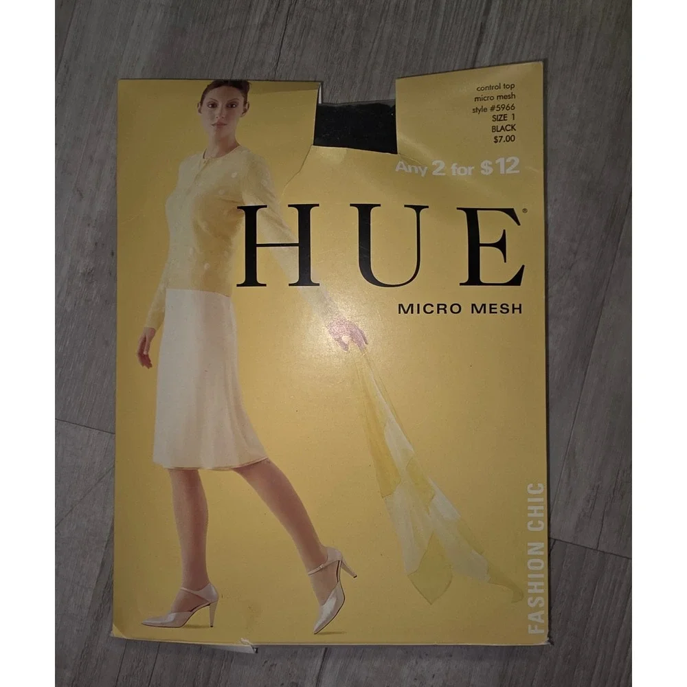 HUE Micro Mesh Control Top Sheer Tights Black‎ Size 1 Style 5966 Made in Italy